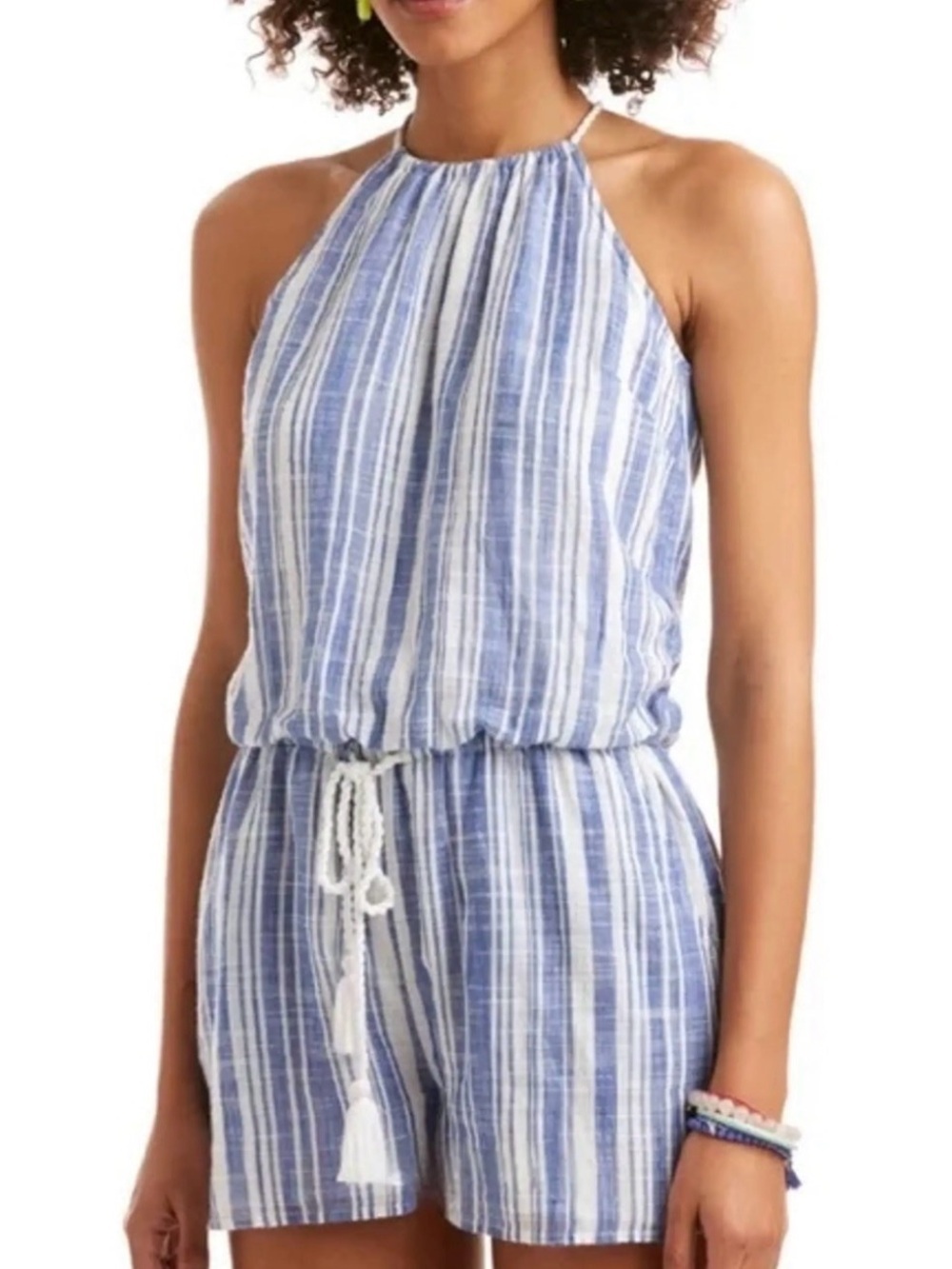 Vineyard Vines Blue and White Striped Halter Romper